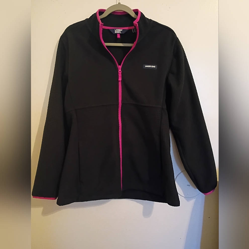 Lands' End Women's Black Jacket with Pink Trim Sz 14//16